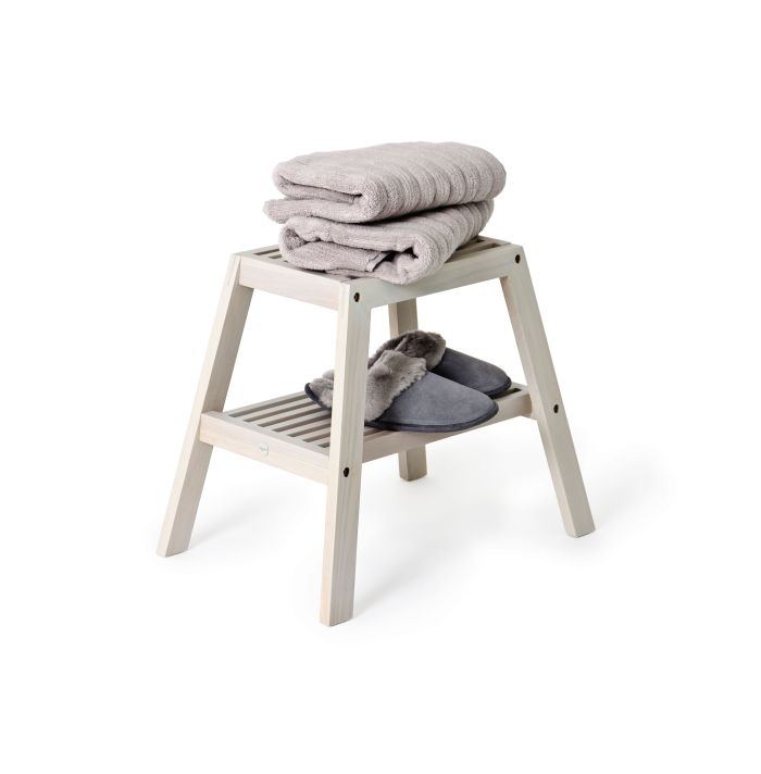 Oyster grey oak bathroom stool NotJustTaps.co.uk